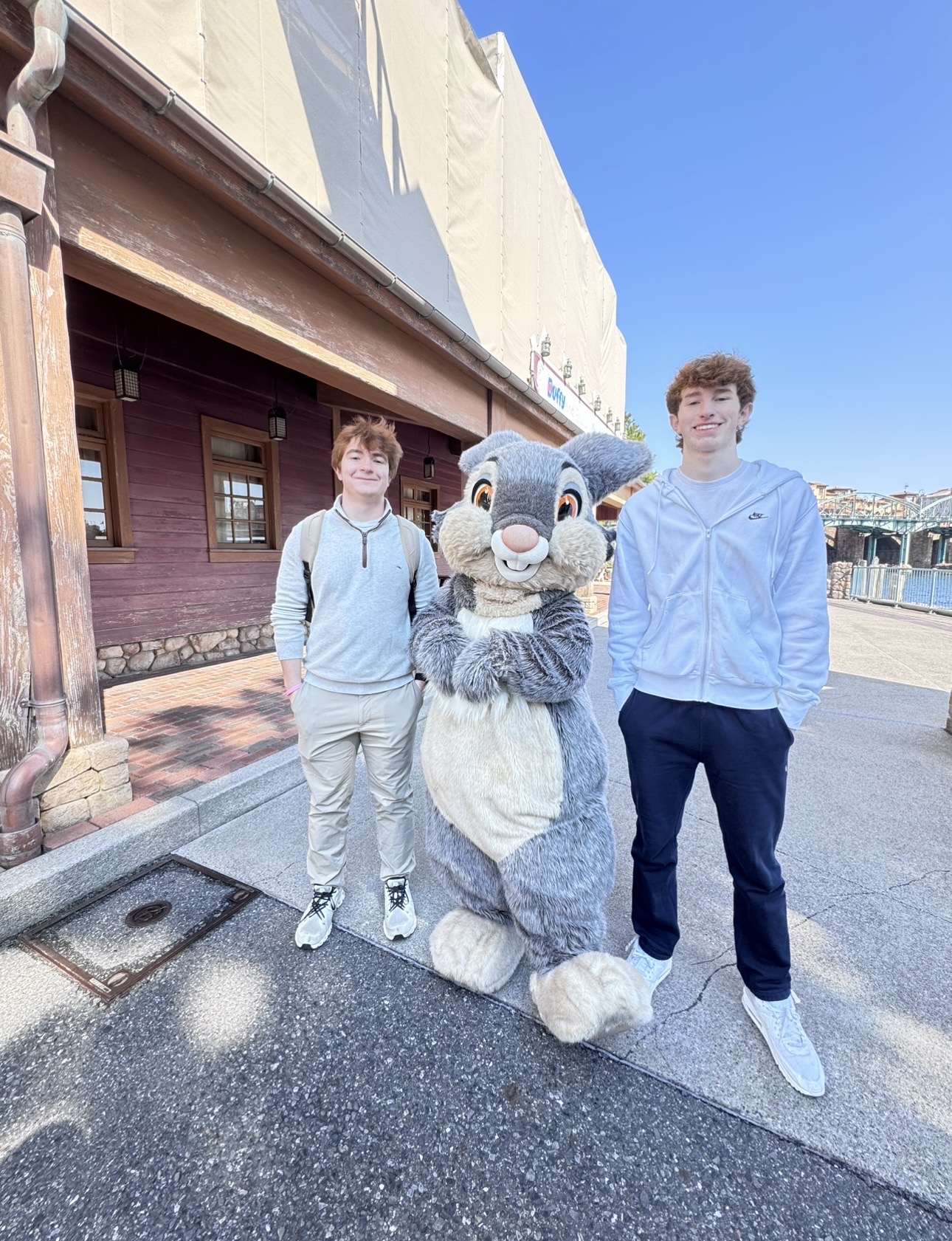 Both boys with Thumper character