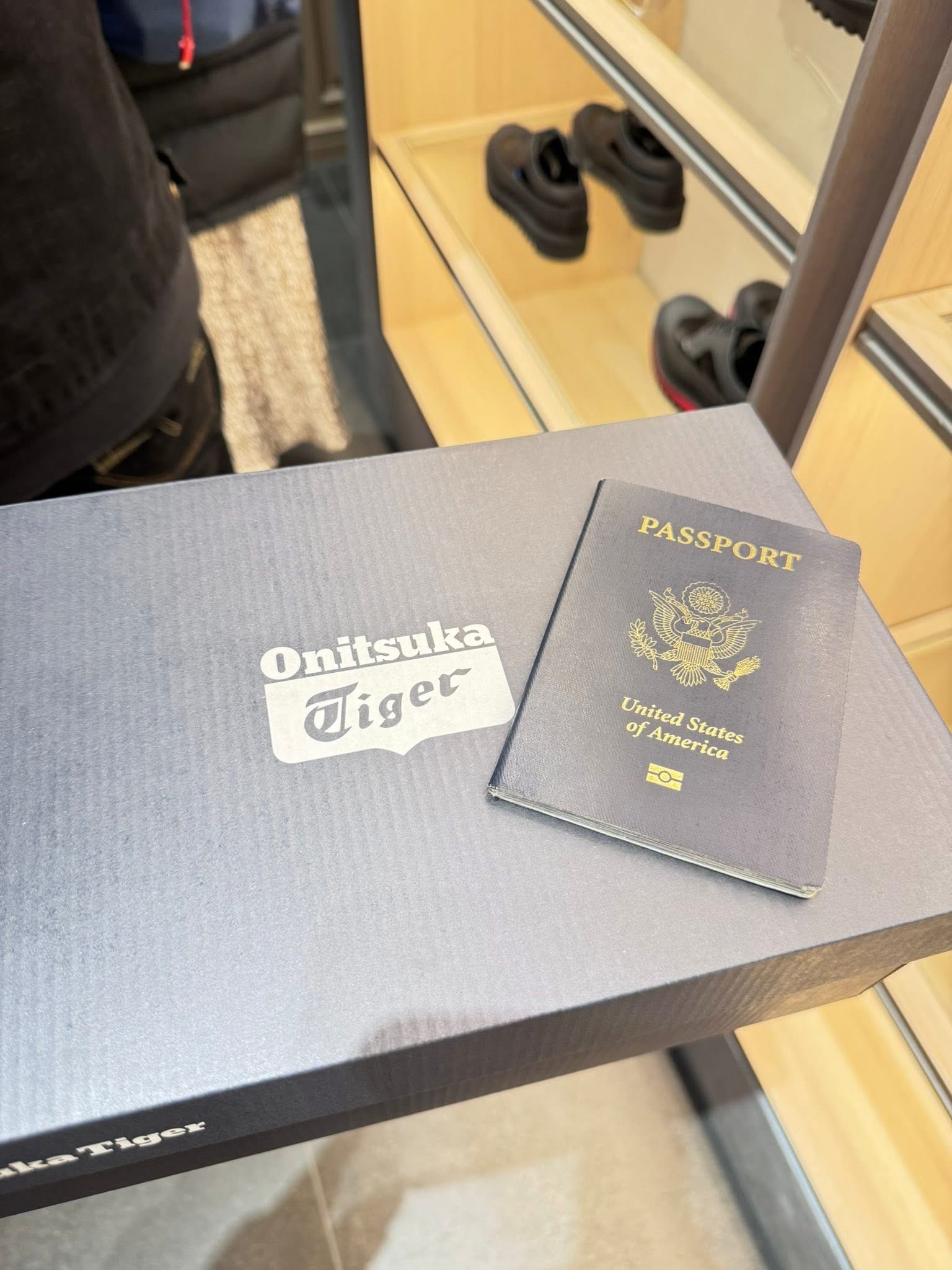 Onitsuka Tiger shoebox with passport